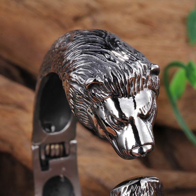 Stainless Steel Dragon Head Open Bracelet – Punk Men's