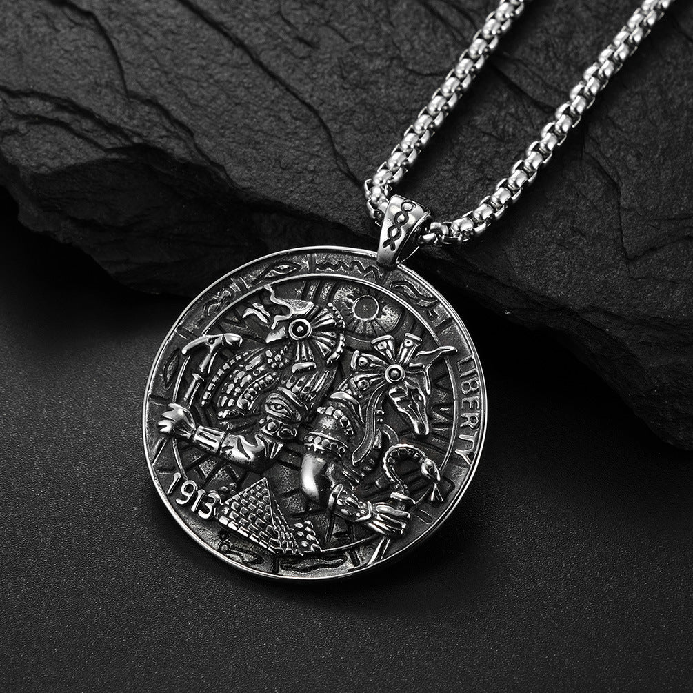 Retro Titanium Steel Anubis God Pendant Necklace for Men
