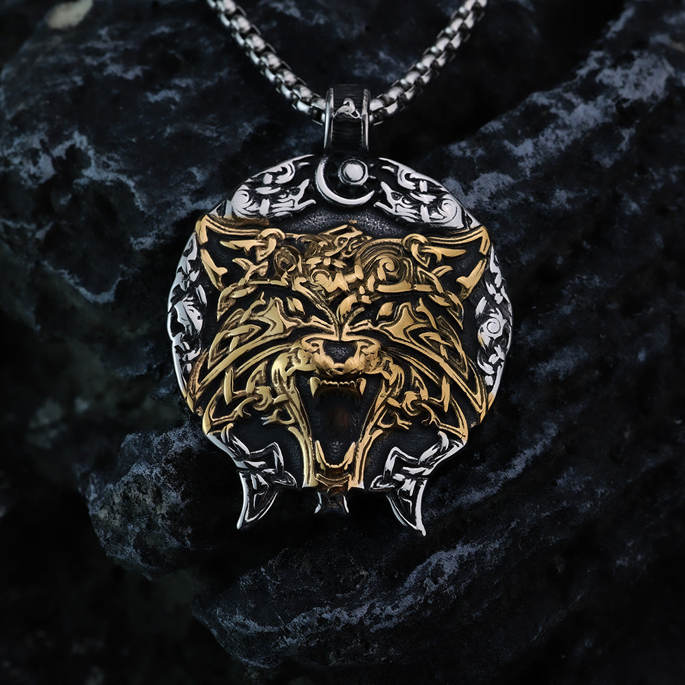 European And American Retro Stainless Steel Viking Wolf Head Necklace