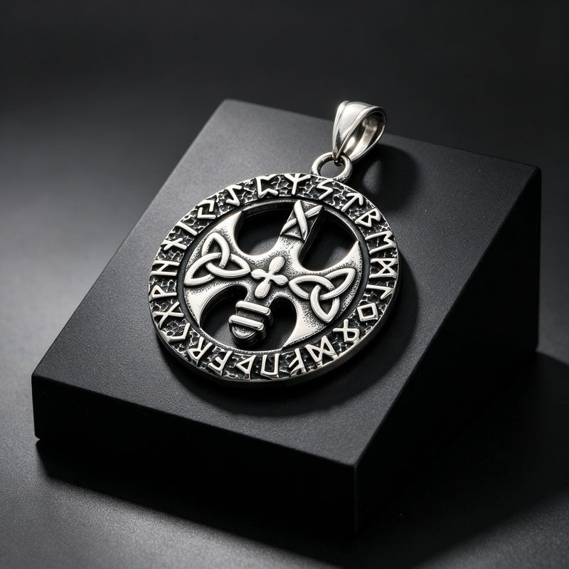 Vintage Viking Celtic Knot Luhn Rune Cross Pendant Slavic Sun Pattern Stainless Steel Necklace