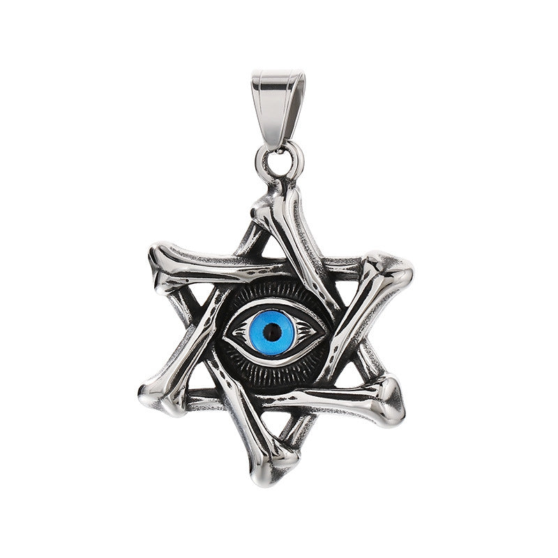 Punk Triangular Sweater Chain Pendant, Retro Hexagram Devil'S Eye Stainless Steel Pendant For Necklace