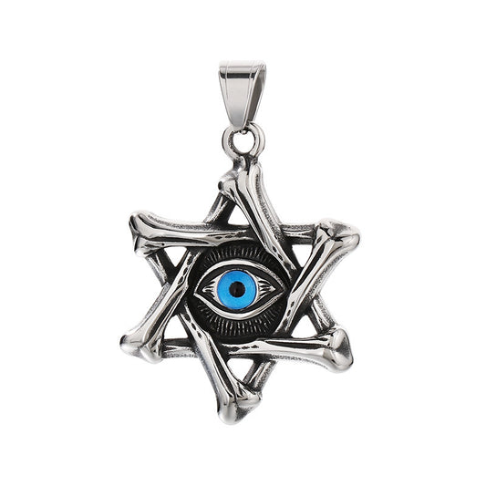 Punk Triangular Sweater Chain Pendant, Retro Hexagram Devil'S Eye Stainless Steel Pendant For Necklace