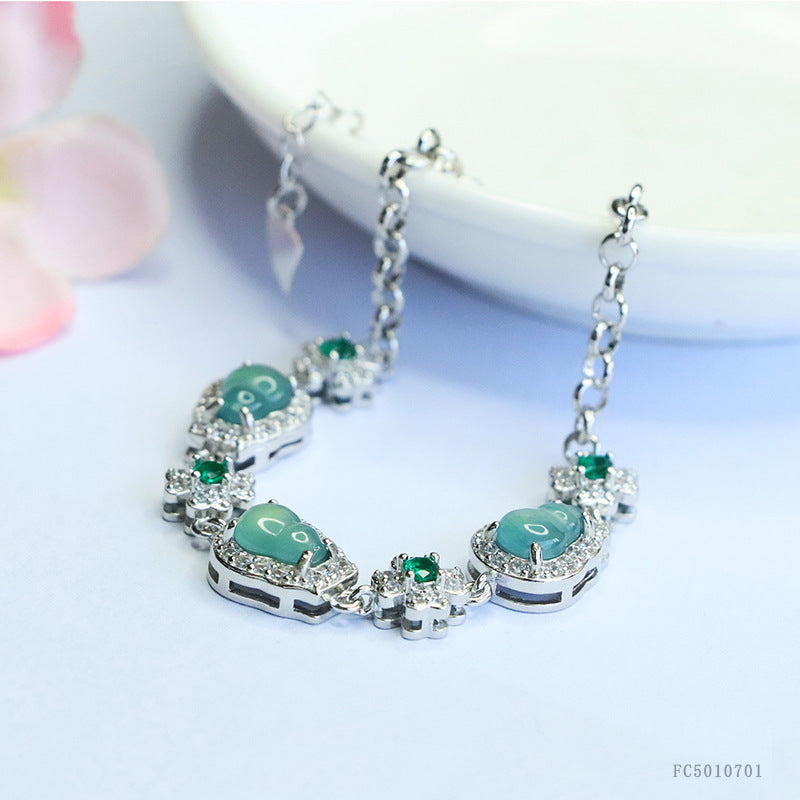 Blue Water Jadeite Gourd & Flower Bracelet