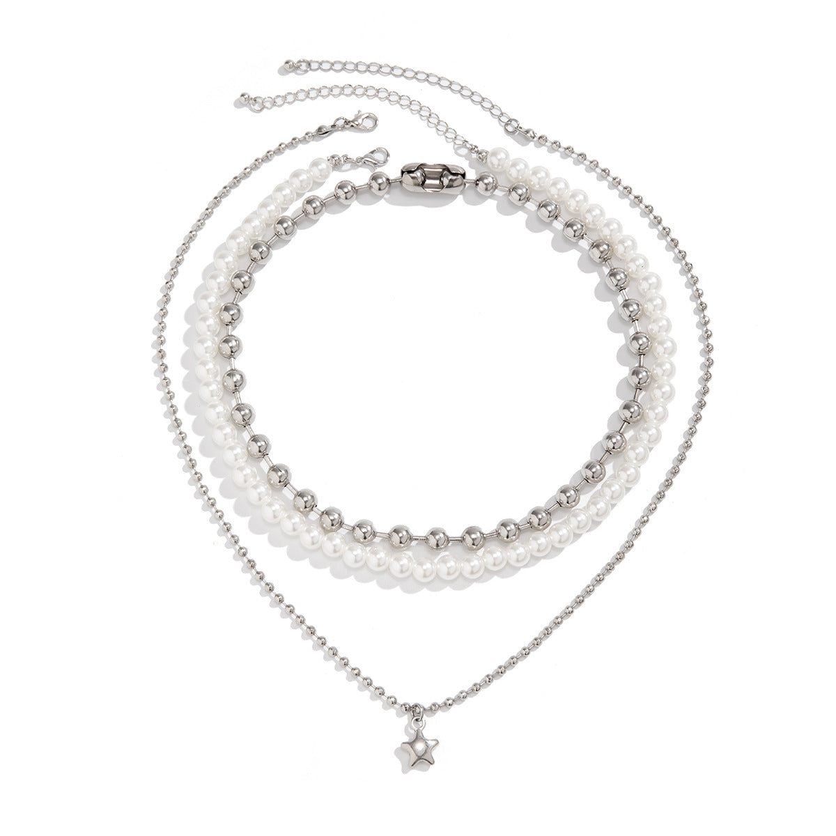 Festive Style Pendant Necklace with Star Accents and Colorful Pearls