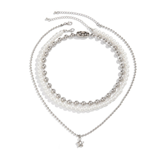 Festive Style Pendant Necklace with Star Accents and Colorful Pearls