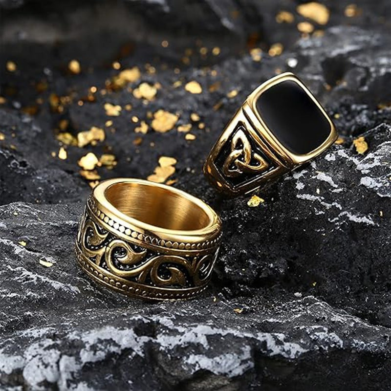 Planderful Titanium Steel Ring Set For Men Unisex Bold Retro Style Protection Statement
