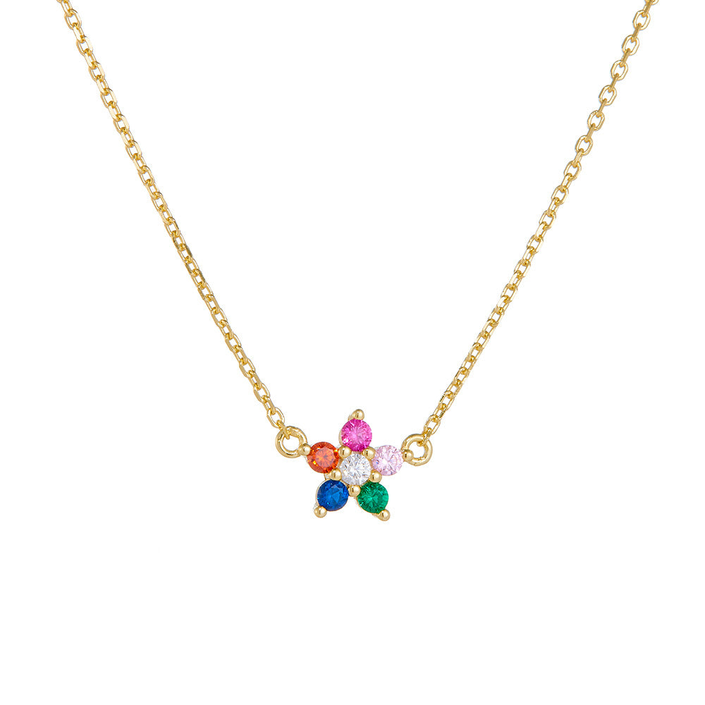 S925 Sterling Silver Colored Zircon Flower Pendant Necklace And Cute Necklace
