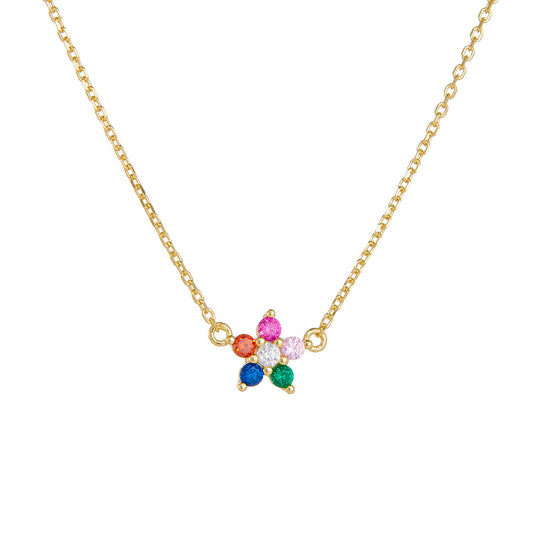 S925 Sterling Silver Colored Zircon Flower Pendant Necklace And Cute Necklace