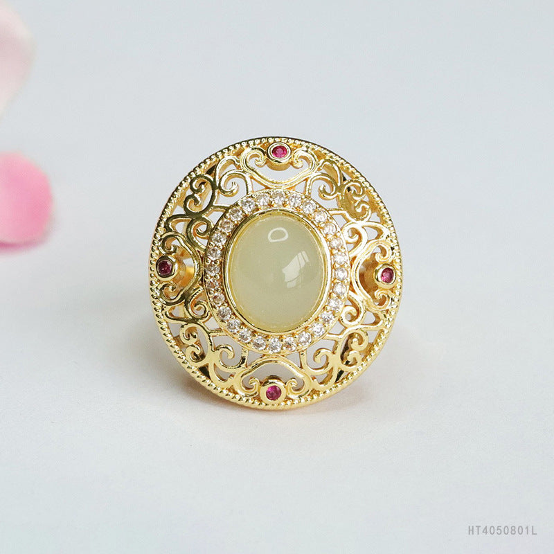 Qingshui Hetian Jade Ruyi Openwork Ring