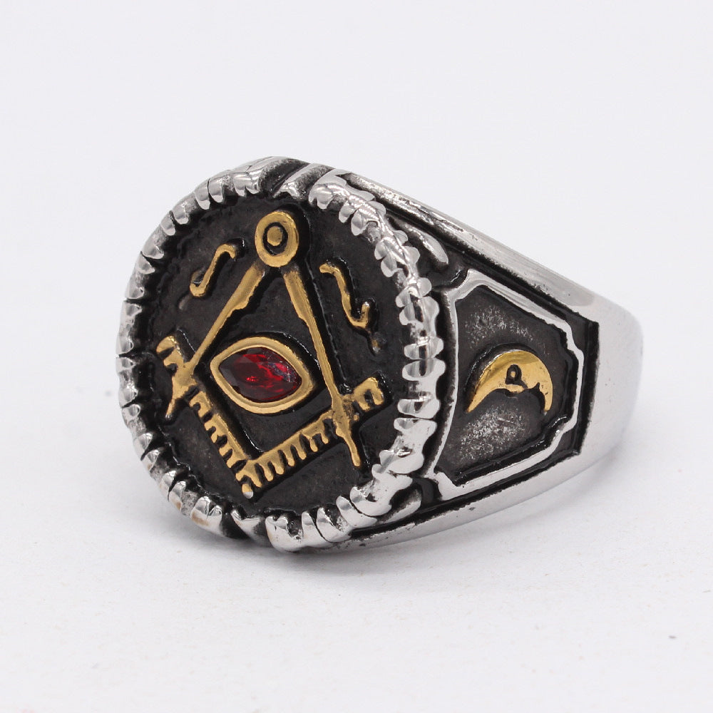 Planderful Freemasonry Ring Titanium Steel For Men And Unisex Retro European American Style Symbolic Protection