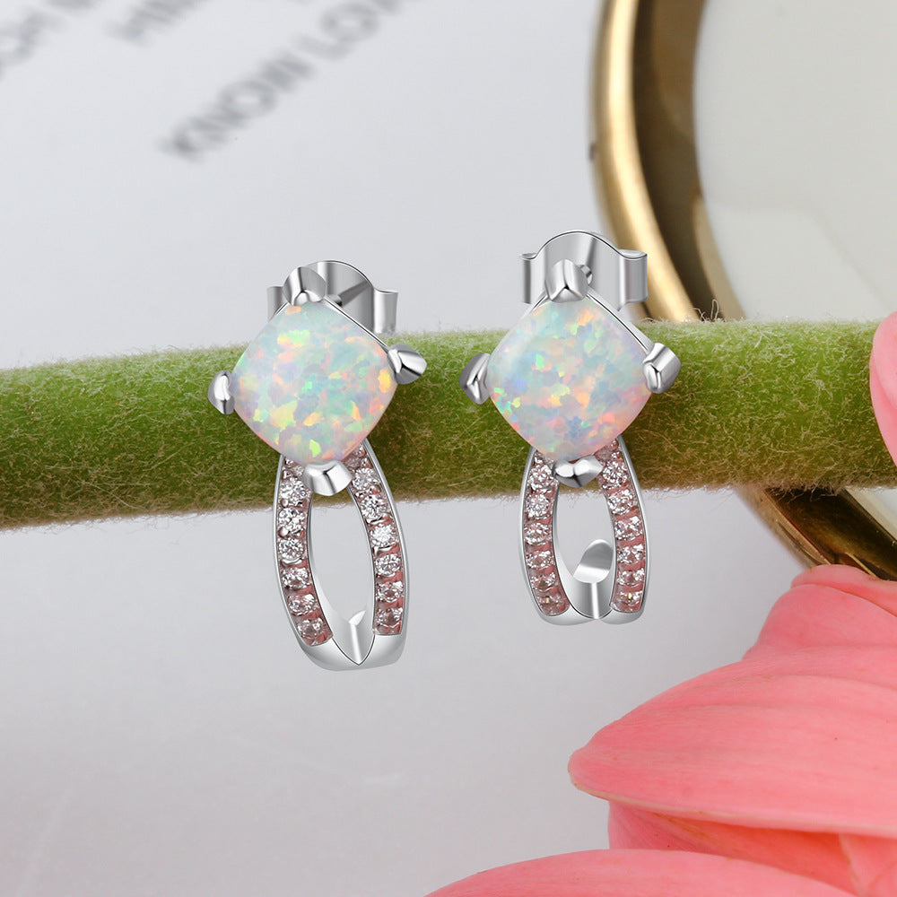 Planderful Jewelry Opal Earrings Sterling Silver