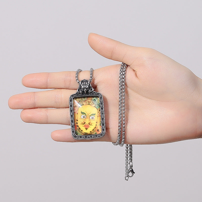 Steel Necklace Elegant Thangka Buddha Head Pendant Nepalese Tibetan Spiritual Jewelry