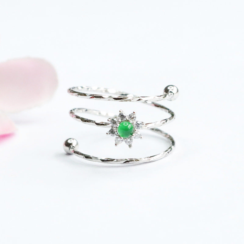 Icy Green Jadeite Sun 925 Silver Ring