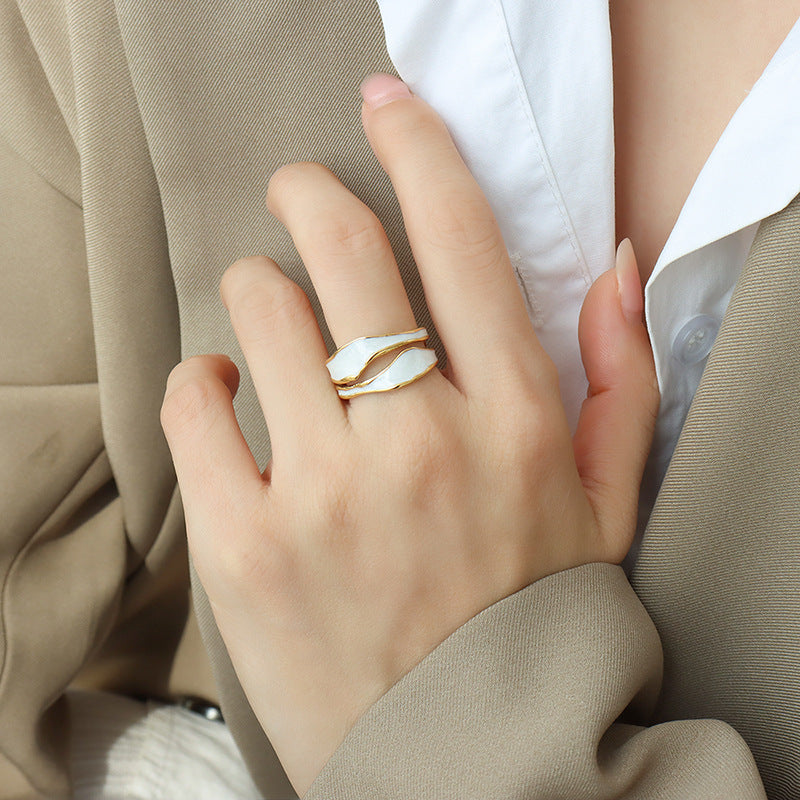 Exquisite Blue and White Oil Dripping Irregular Opening Ring - Everyday Genie Collection