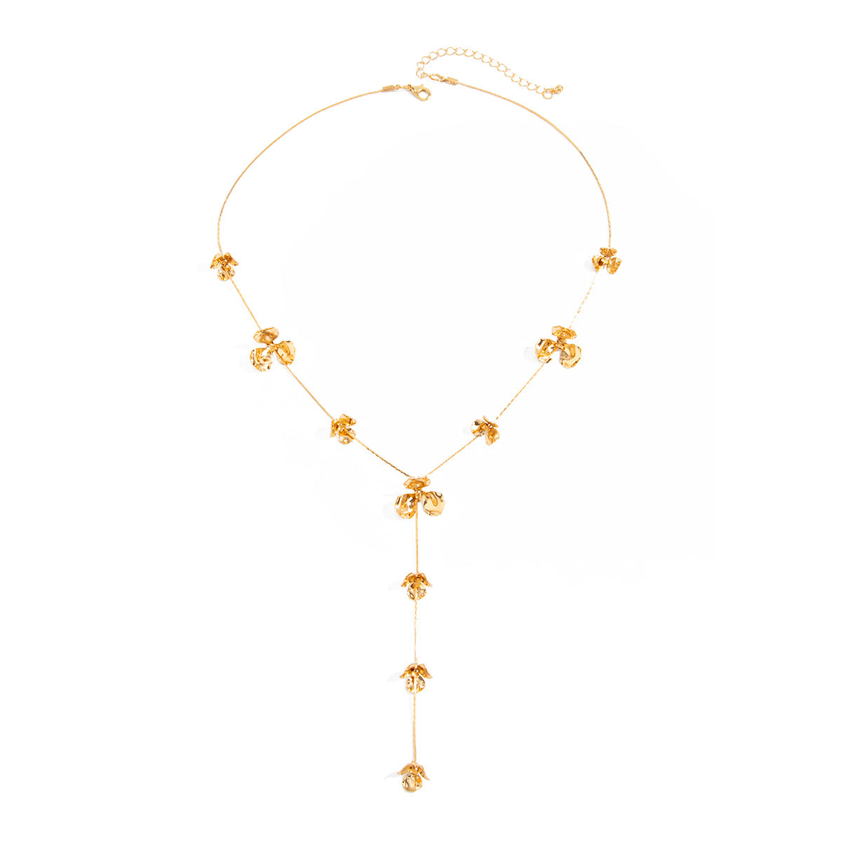 Embossed Flower Y-Shaped Snake Chain Necklace