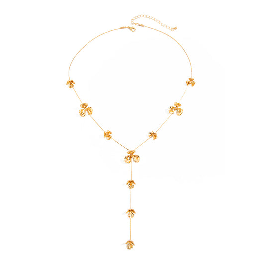 Embossed Flower Y-Shaped Snake Chain Necklace