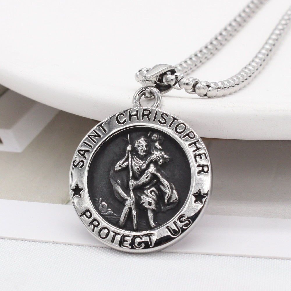 Titanium Steel Pendant Unisex Protection Charm With Ancient Greek Patron Saint Planderful