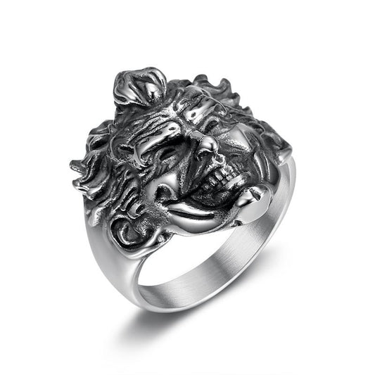 Planderful Punk Ring Clown Head Stainless Steel Three Dimensional Engraving Mens Ring