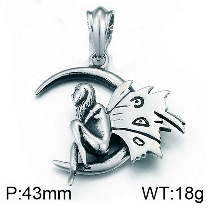 Planderful Retro Mens Titanium Steel Necklace Wings Pendant