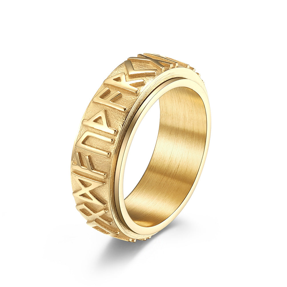 Planderful Titanium Steel Rotating Ring For Men Nordic Viking Luhn Text Decompression Jewelry