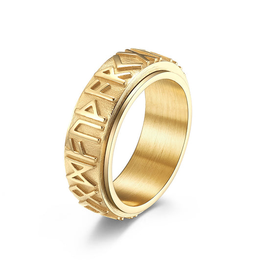 Planderful Titanium Steel Rotating Ring For Men Nordic Viking Luhn Text Decompression Jewelry