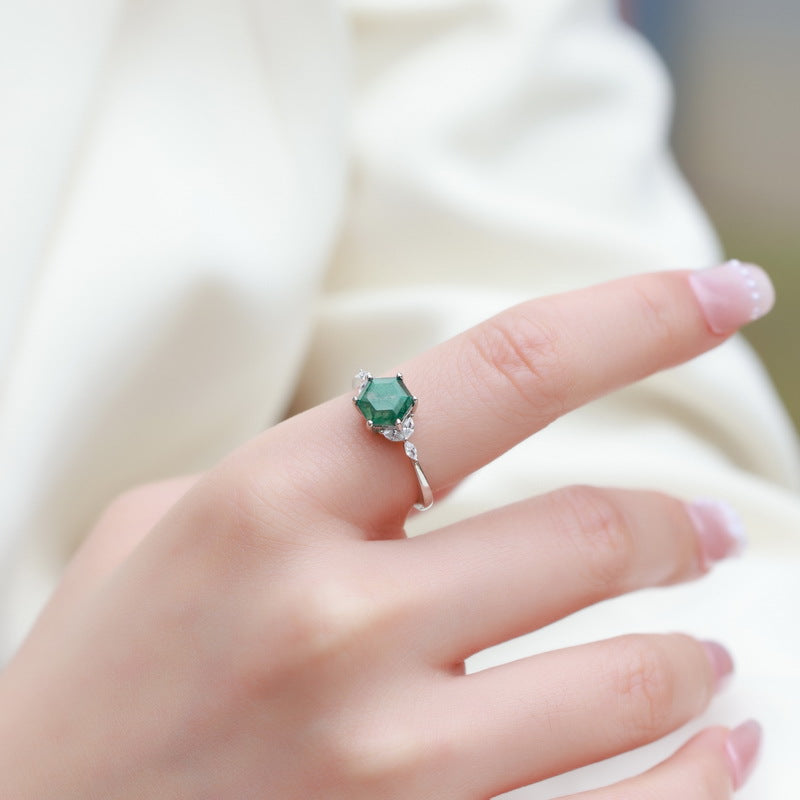 Planderful Everyday Genie Ring – Unique Green Mossy Stone Geometric Design