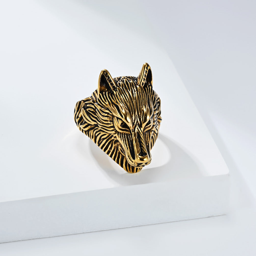 Planderful Viking Wolf Ring For Men Steel Band Bold Domineering Style For Everyday Wear