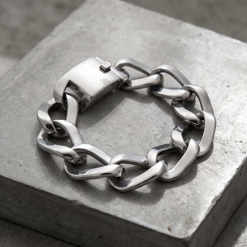 Hip-Hop Cool Tone Metal Texture Square Line Cuban Chain Bracelet Vacuum Plating