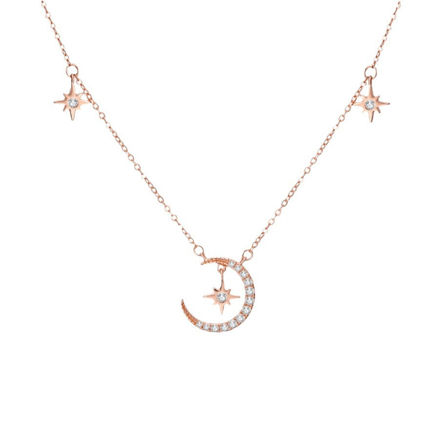 S925 Sterling Silver Star And Moon Necklace Women’s Light Luxury