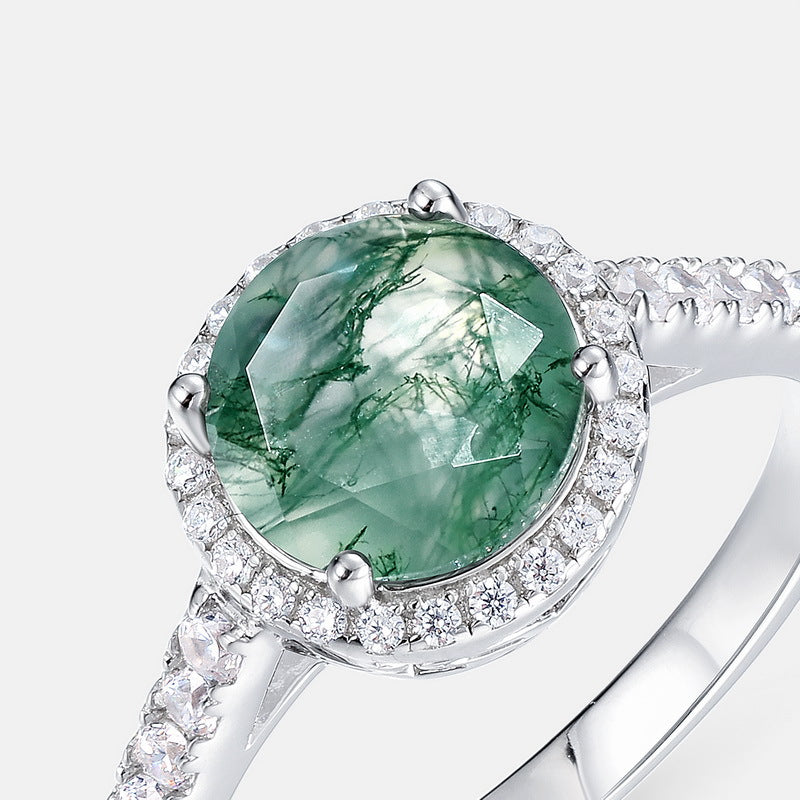 S925 Sterling Silver Moss Agate Signature Ring