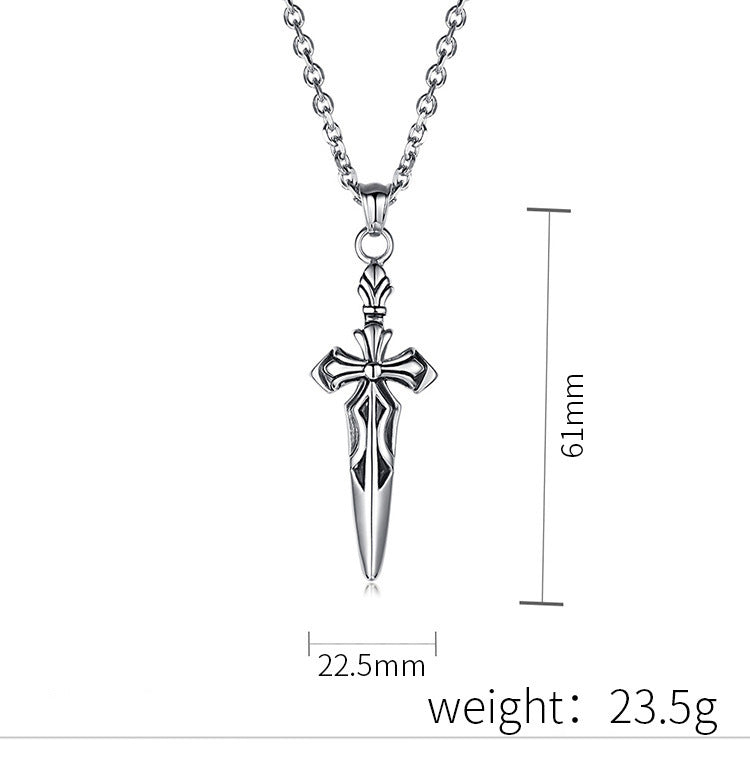 Planderful Personalized Retro Epee Cross Pendant Necklace For Men Steel Bold Gift Ready