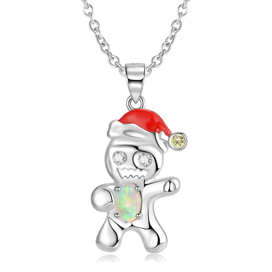 Christmas Snow Cookie Man Zircon Silver Necklace