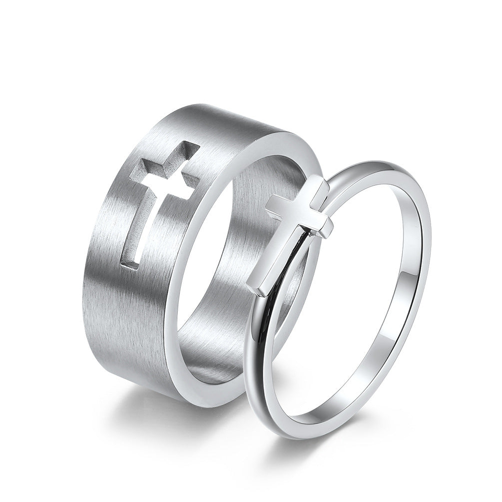Stainless Steel Hollow Cross Rings for Couples' Proposals