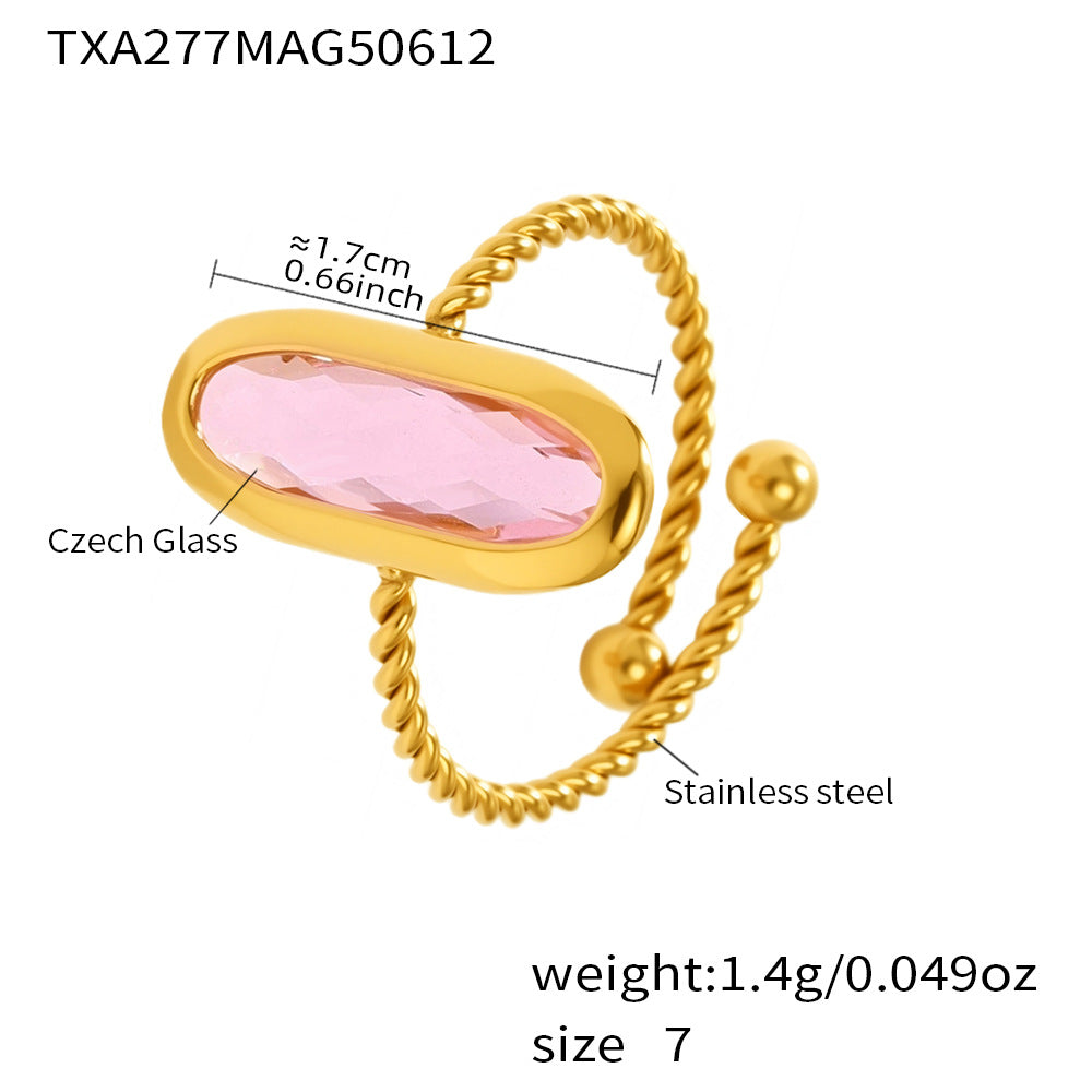 Planderful 18k Gold Stainless Steel Ring Women Czech Glass