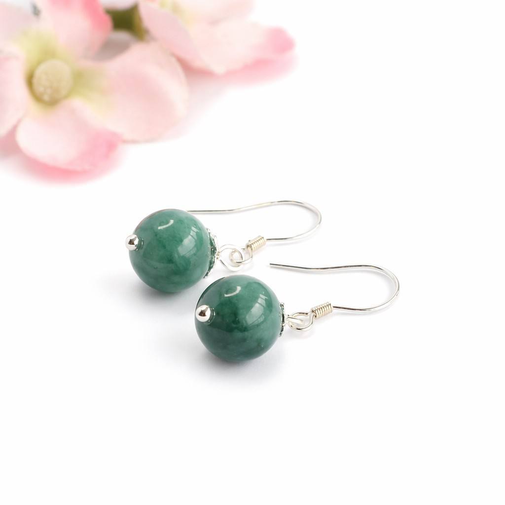 Blue-Water Jadeite Bead 925 Silver Hook Earrings