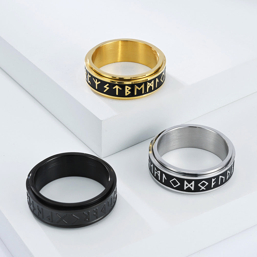 Planderful Rotating Text Ring For Men Nordic Viking Style Steel Jewelry Size 7 To 13