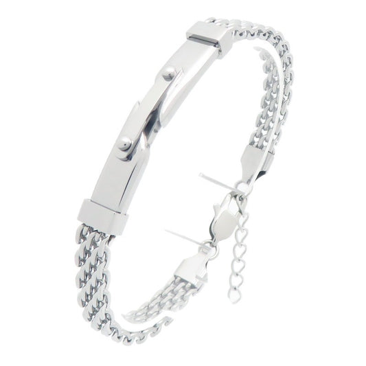Strap Chain Bracelet – Nail Curved Bar Mesh With Extension Chain Stainless Steel