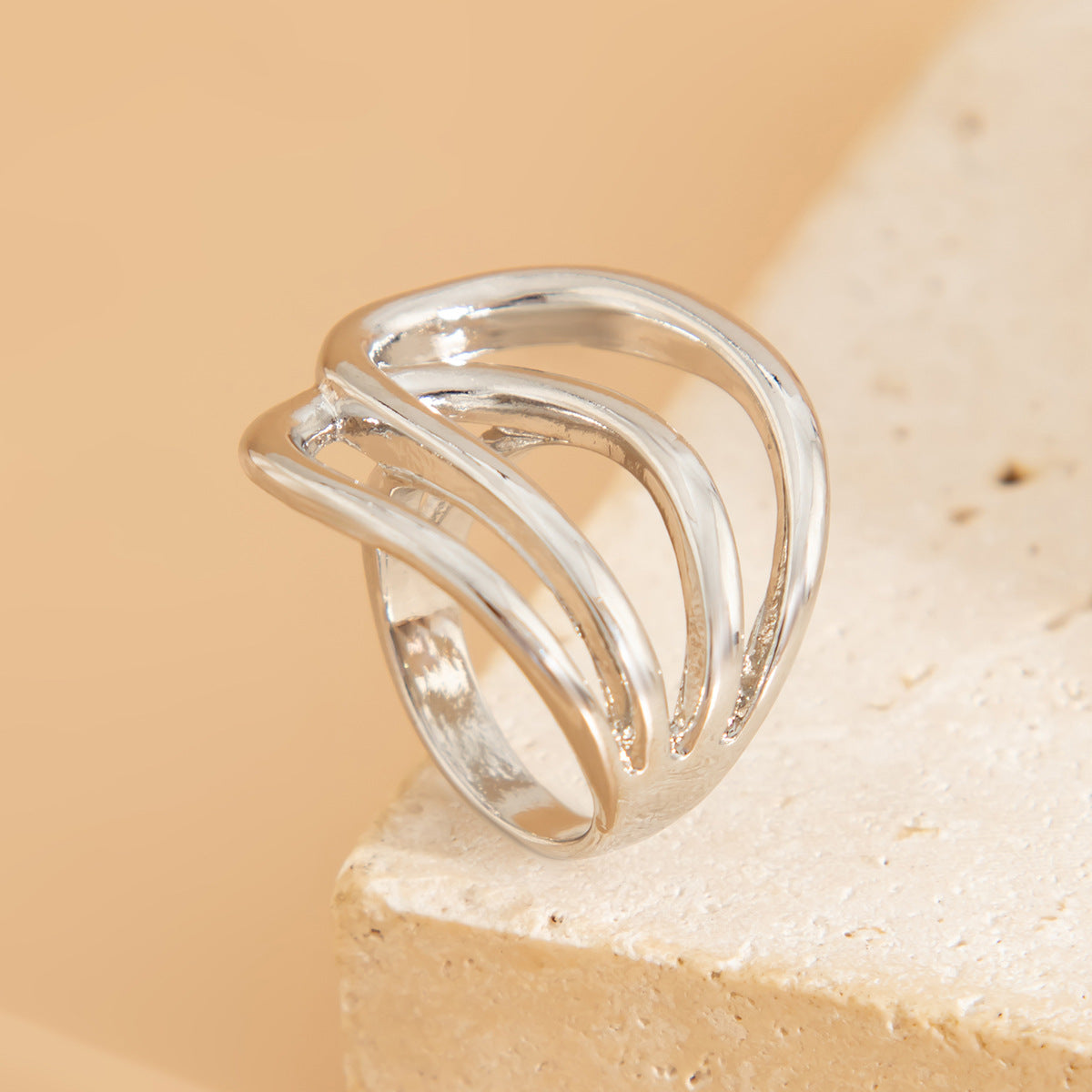 Planderful Geometric Line Ring for Women Hollow Joint Minimalist Statement Jewelry Vienna Verve