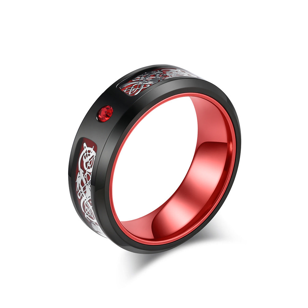 Planderful Titanium Dragon Ring For Men Nibelongen Pattern Two Color Inlaid Personalized Domineering Style Size 7 To 12