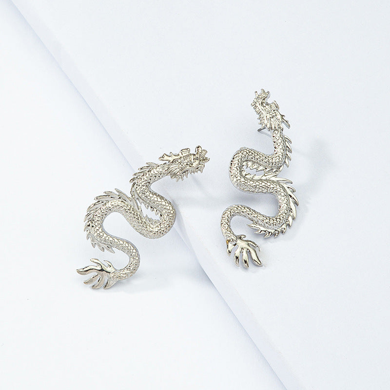 Celestial Alloy Dragon Earrings, Vintage Retro Style with Unique Geometric Design