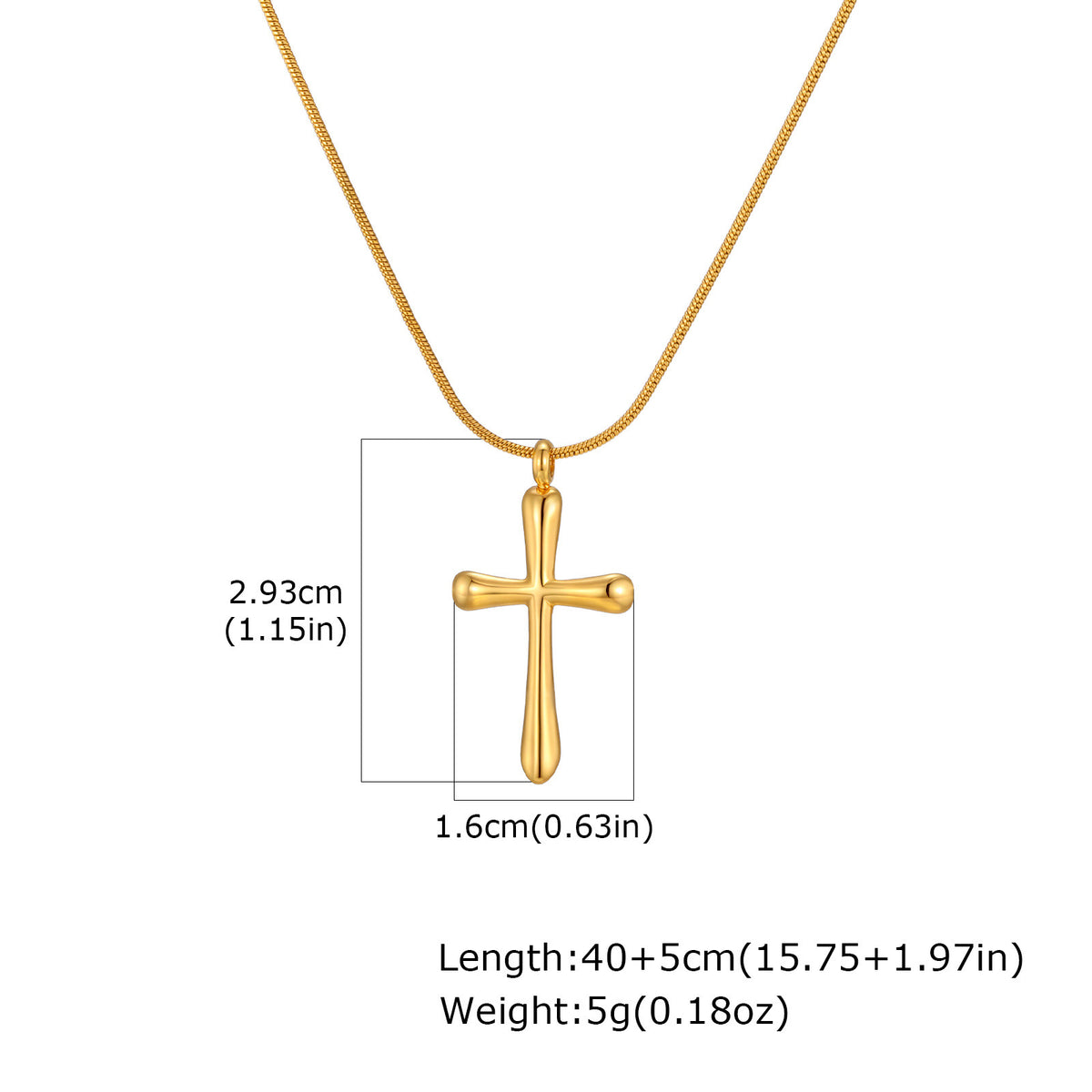 Smooth Cross Pendant Necklace — Gold or Silver