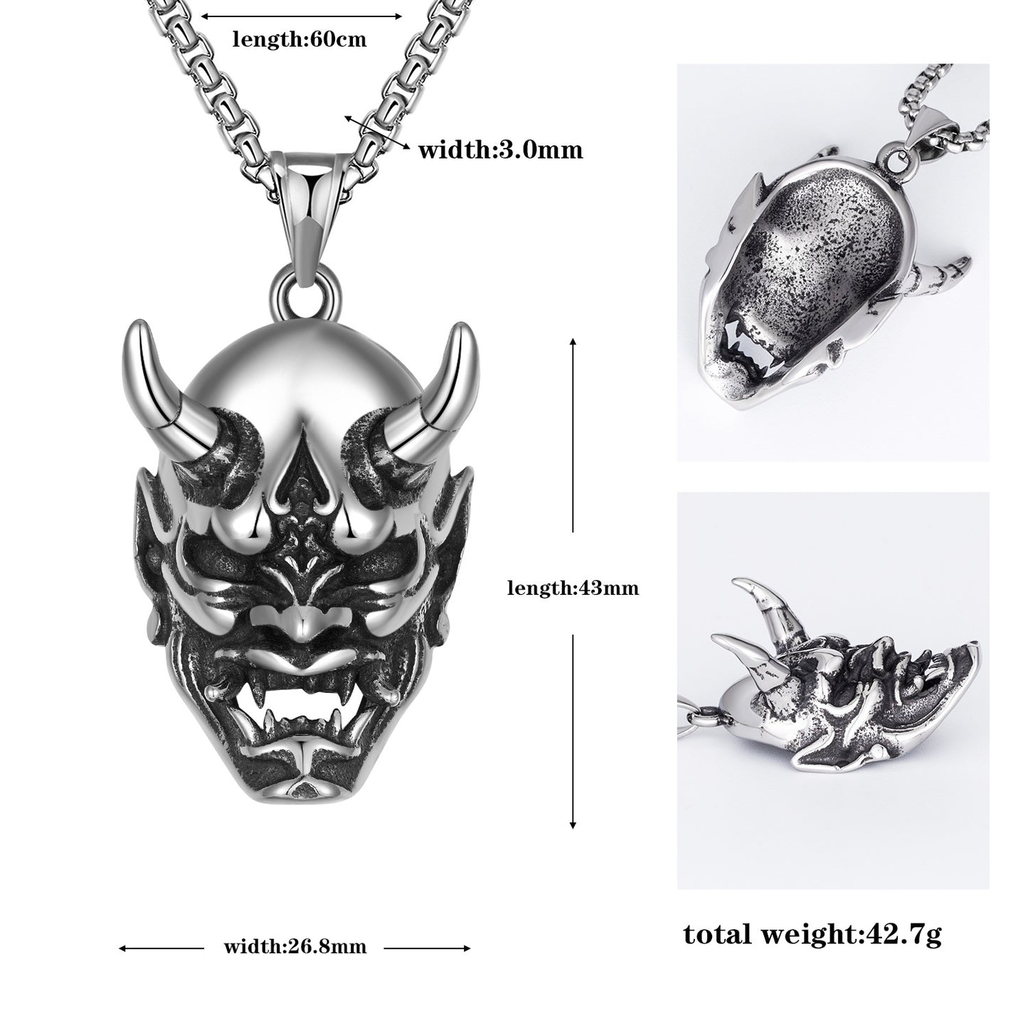 Stainless Steel Necklace - Vintage Mens Horn Mask Pendant With Bold Geometry And Retro Aesthetic