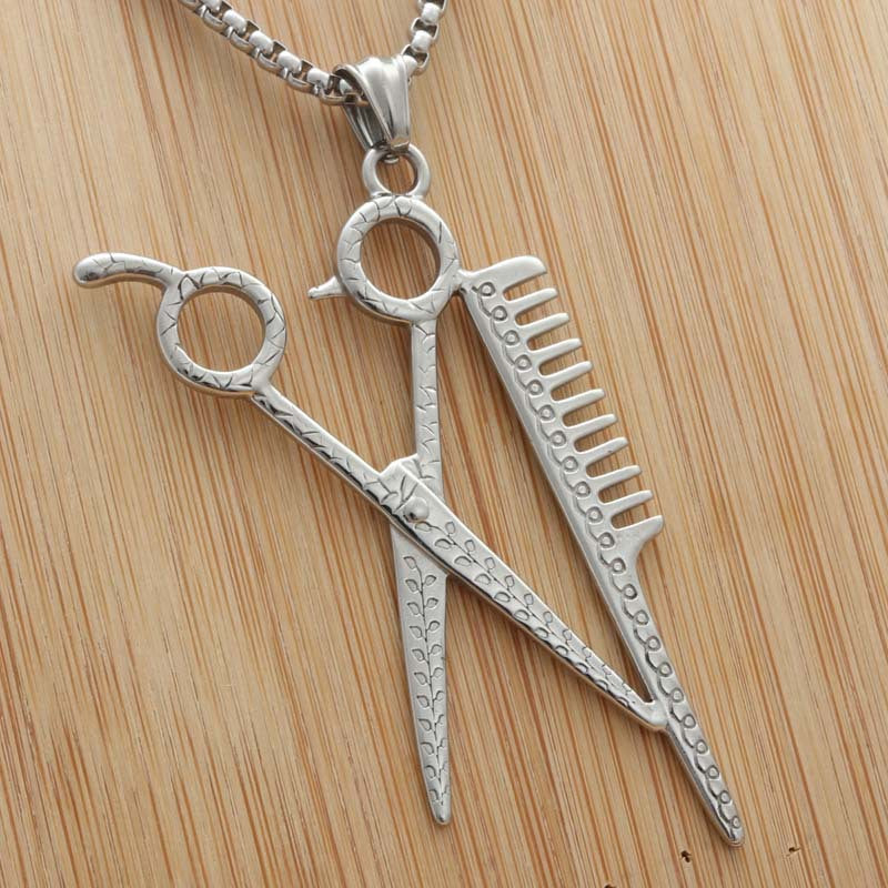 Titanium Steel Scissors Pendant Necklace for Men - Punk Retro Style by Planderful
