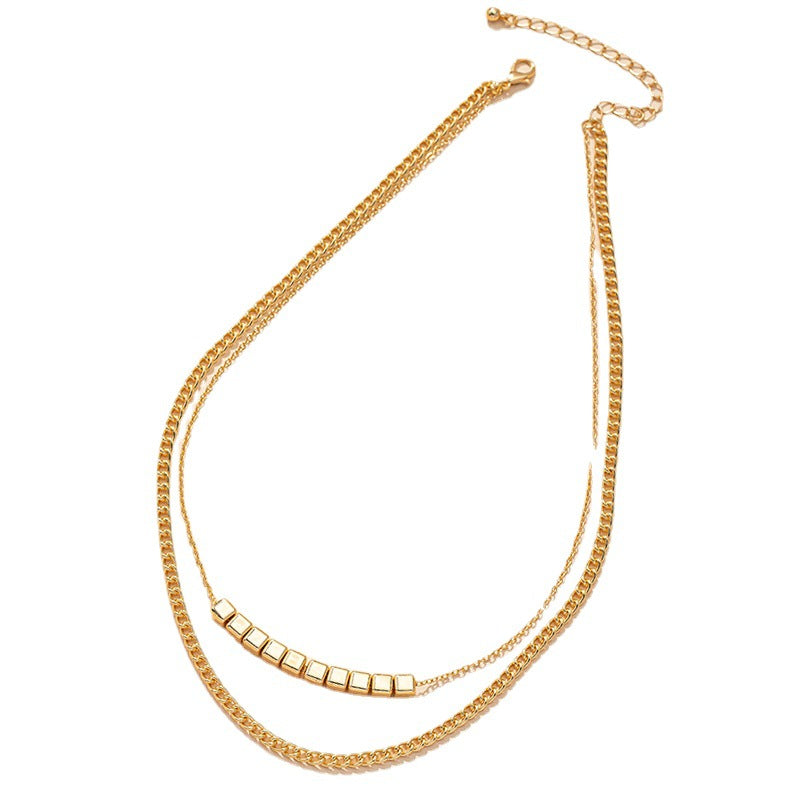 Luxury Metal Square Beaded Necklace - Elegant Women's Clavicle Chain