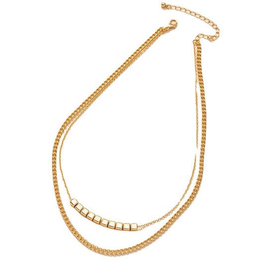 Luxury Metal Square Beaded Necklace - Elegant Women's Clavicle Chain