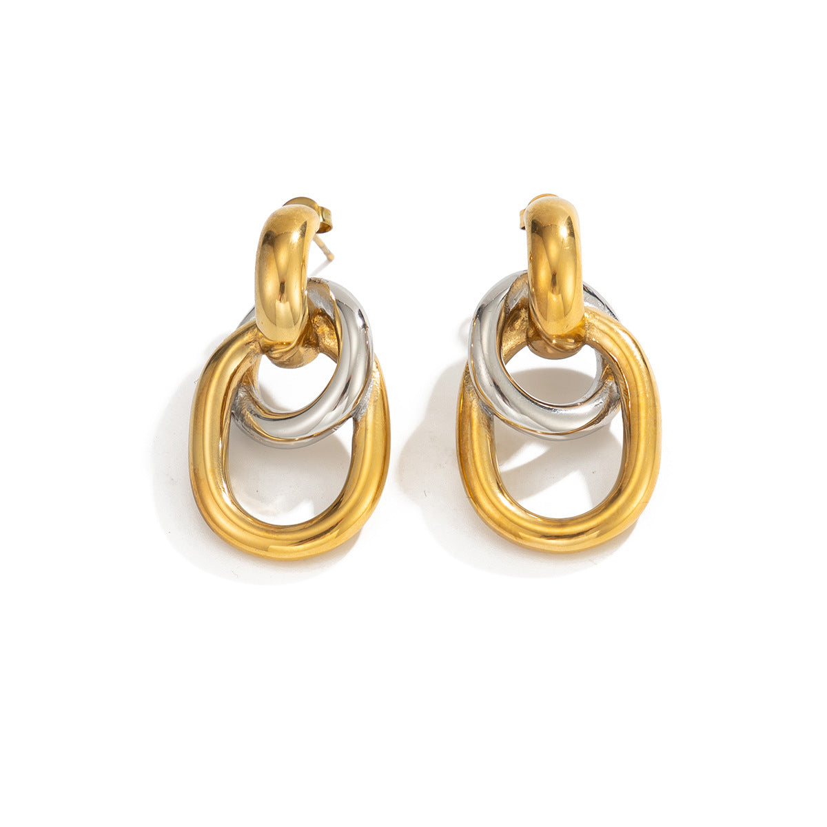 Planderful Stainless Steel Double Ring Earrings Color Block Geometric Versatile Statement For Women