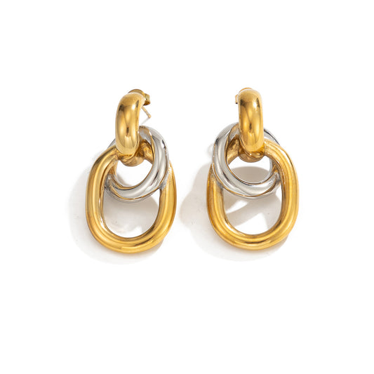 Planderful Stainless Steel Double Ring Earrings Color Block Geometric Versatile Statement For Women