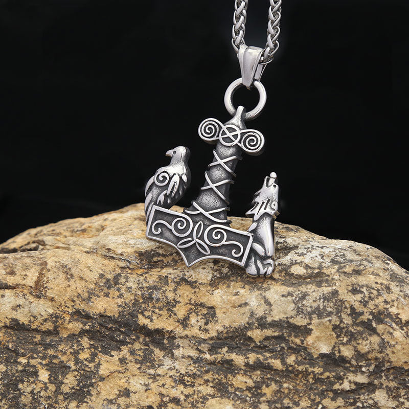 Nordic Viking Thor Wolf Stainless Steel Pendant Necklace for Men