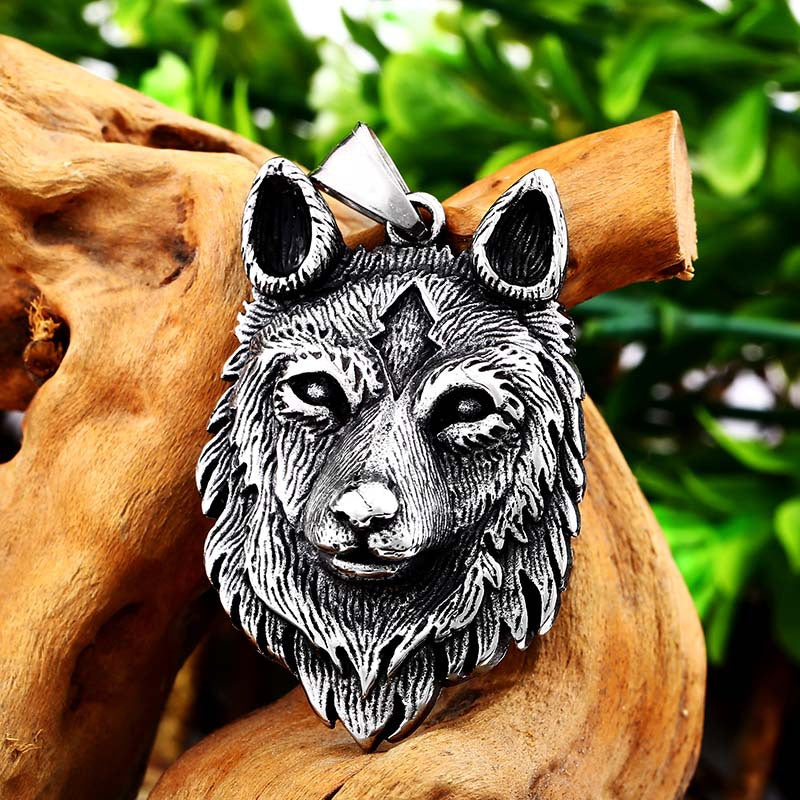 Viking Wolf Head Stainless Steel Pendant - Retro Punk Men's Jewelry Wholesale