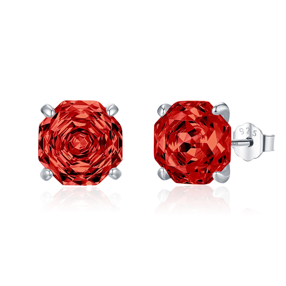 925 Sterling Silver Red Rose-Cut Zircon Cartilage Stud
